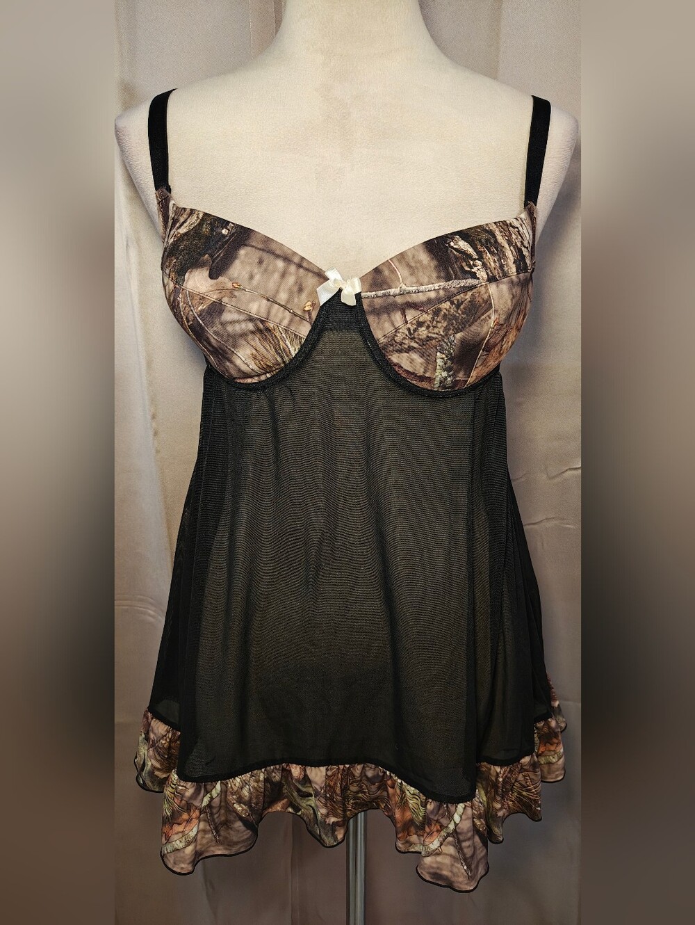 Y2K Wilderness Dreams Camo Lingerie Babydoll Slip Dress.